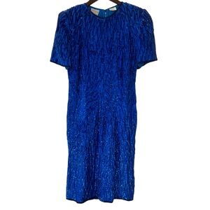 Vintage Stenay Blue Sequin Silk Sheath Dress
